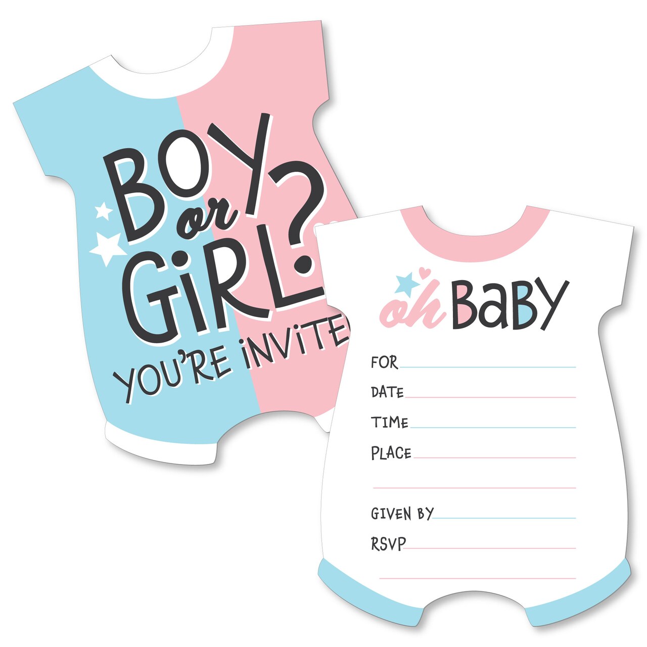 Big Dot of Happiness Baby Gender Reveal - Shaped Fill-In Invitations - Team Boy or Girl Party Invitation Cards with Envelopes - Set of 12
